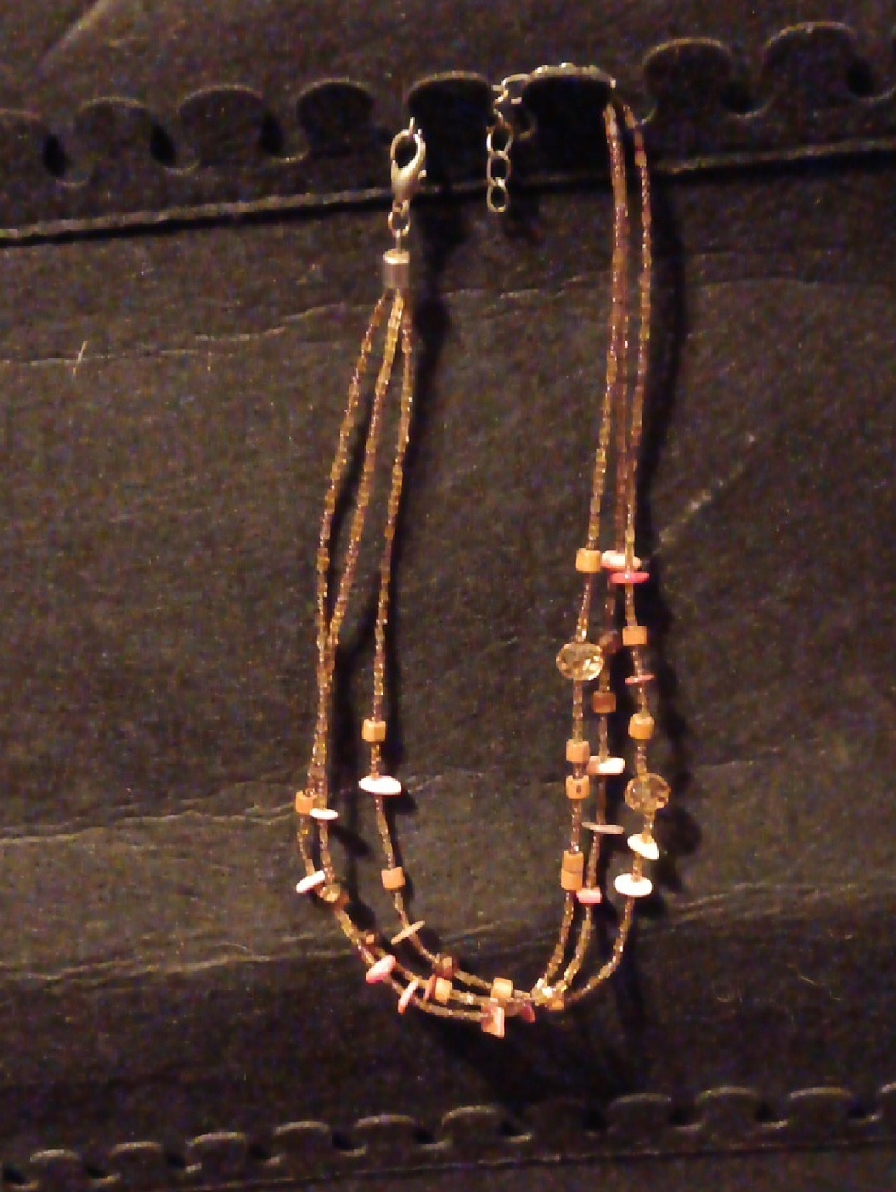 Beaded Multi-Row Women’s Necklace in Brown Woodenbeads and Pink  Shell- Brand